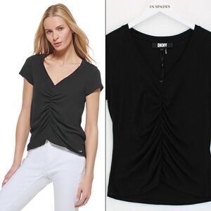 DKNY V-Neck Gather Front T-Shirt